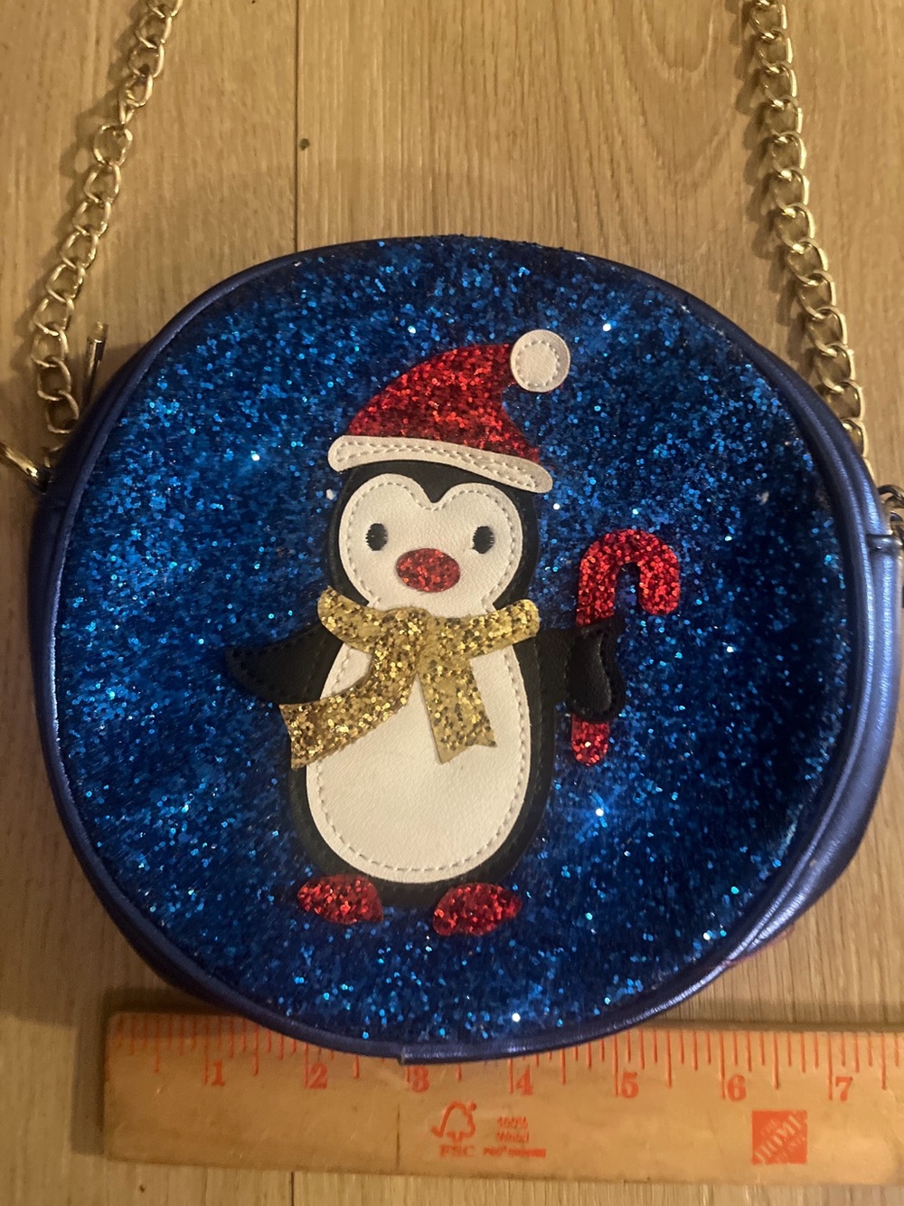 Olivia Miller Blue Glitter Penguin Crossbody Holiday Purse